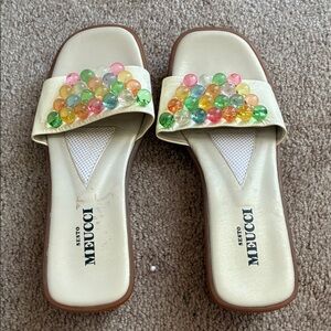 Sesto Meucci Cream Sandals with Colorful Beads